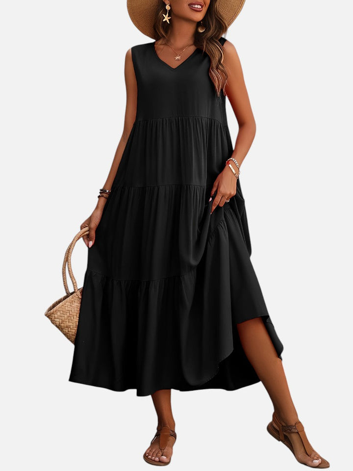 Women’s V-Neck Tiered Maxi Dress with Drape