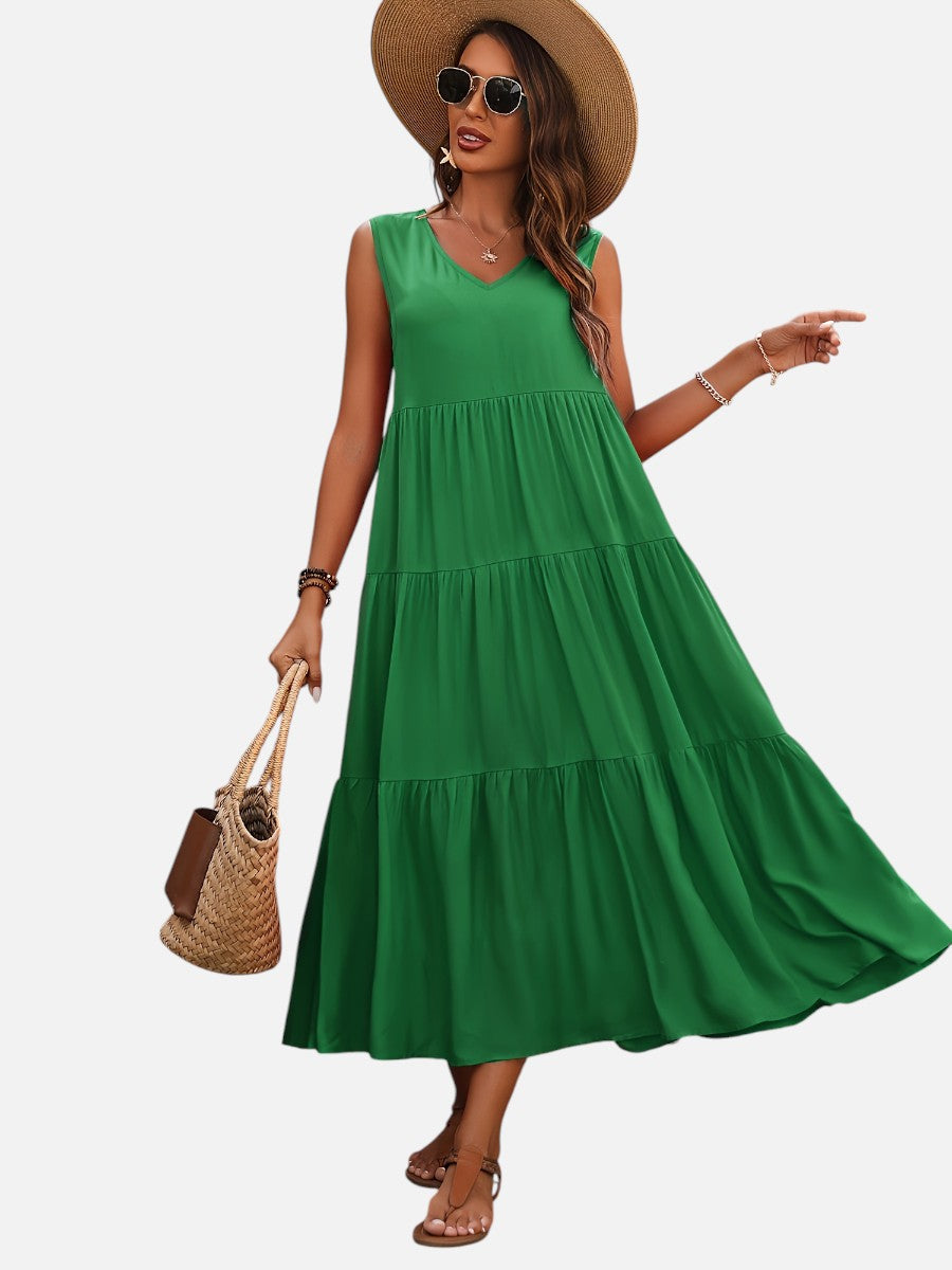 Women’s V-Neck Tiered Maxi Dress with Drape