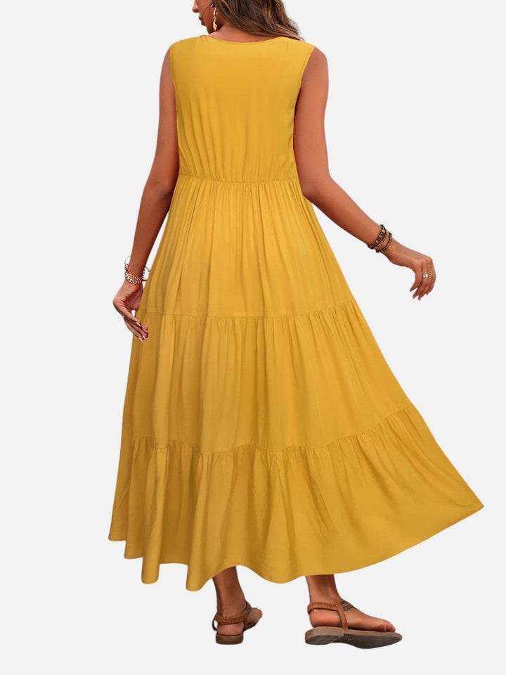 Women’s V-Neck Tiered Maxi Dress with Drape