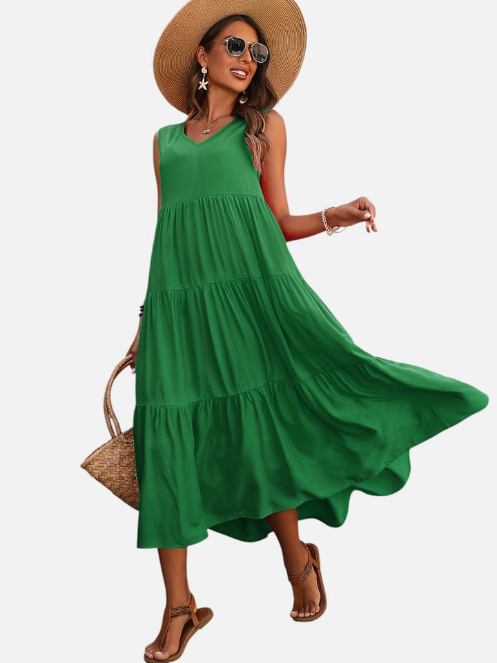 Women’s V-Neck Tiered Maxi Dress with Drape