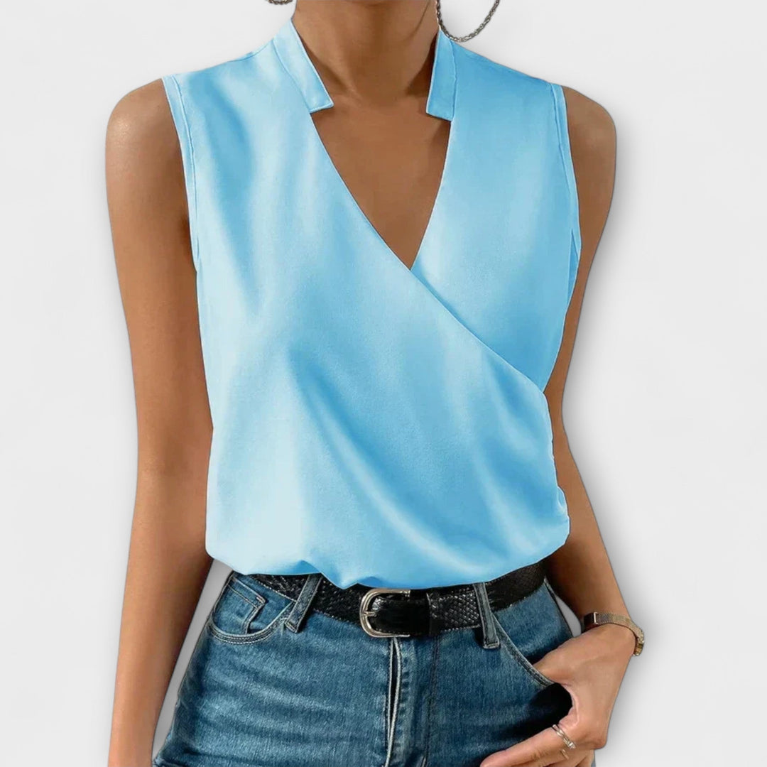 Women's V-Neck Top with Soft Wrap for Casual Outings