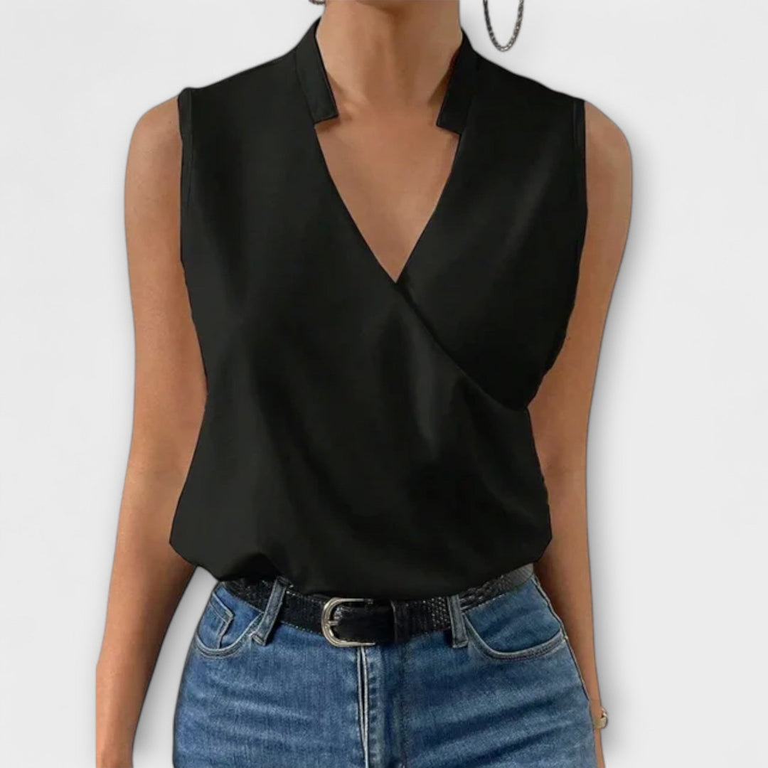 Women's V-Neck Top with Soft Wrap for Casual Outings