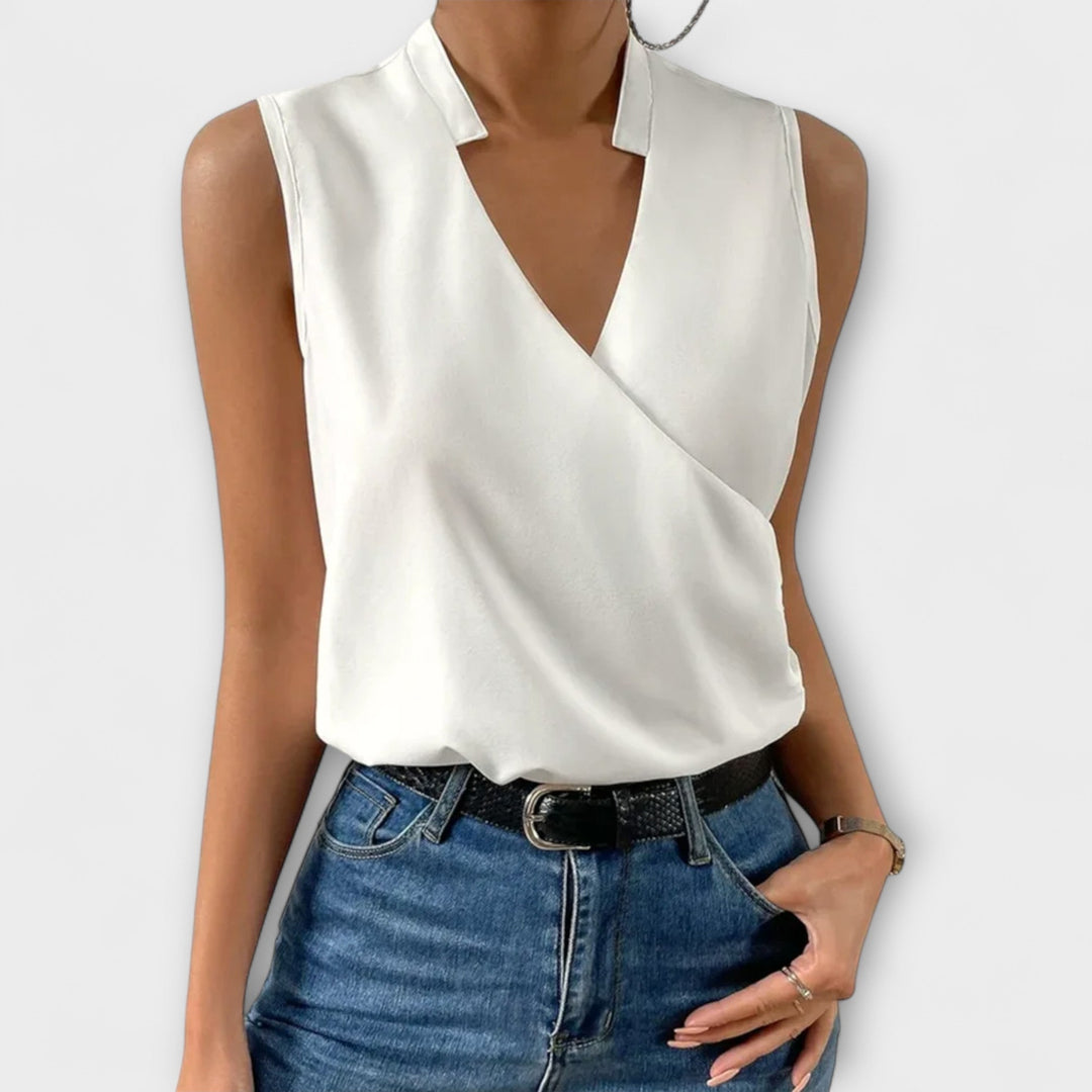 Women's V-Neck Top with Soft Wrap for Casual Outings