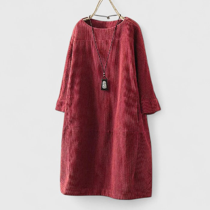 Women's Vintage Midi Dress with Textured Finish for Outings