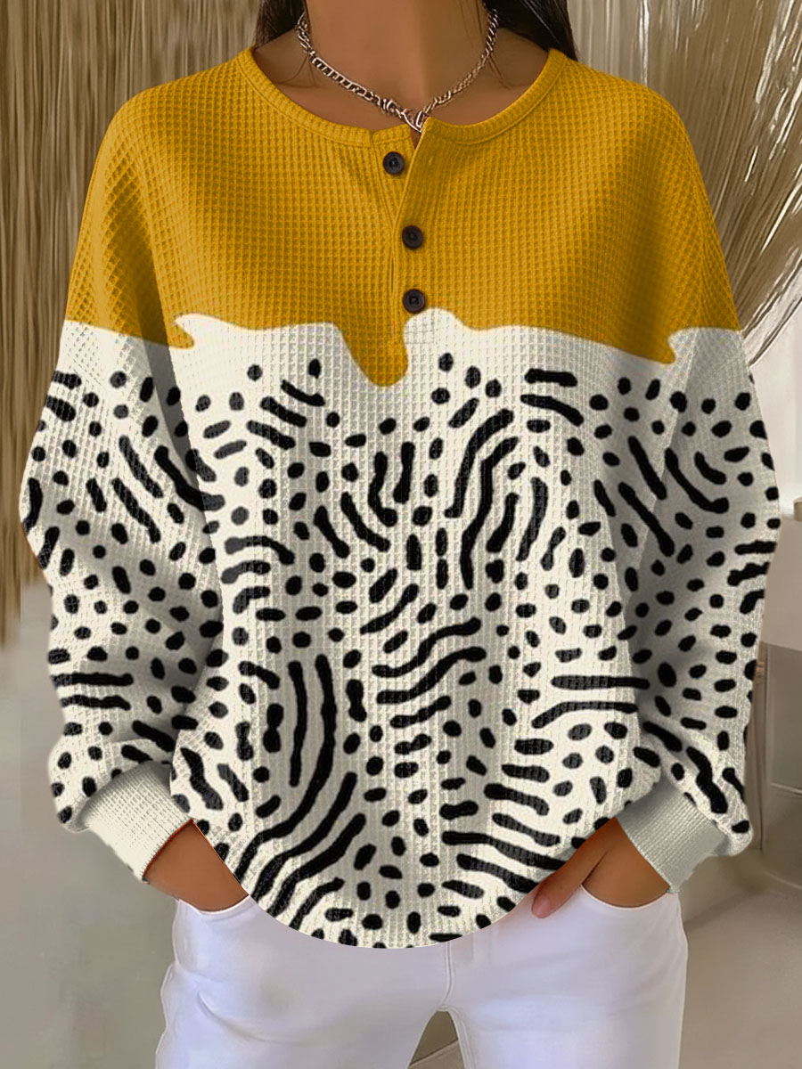Women's Waffle-Knit Jumper with Brushed Interior for Autumn