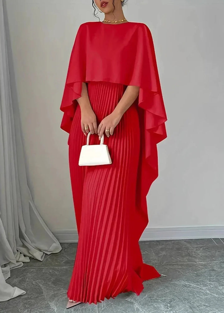 Women's Wedding Guest Pleated Cape Maxi Dress for Weddings