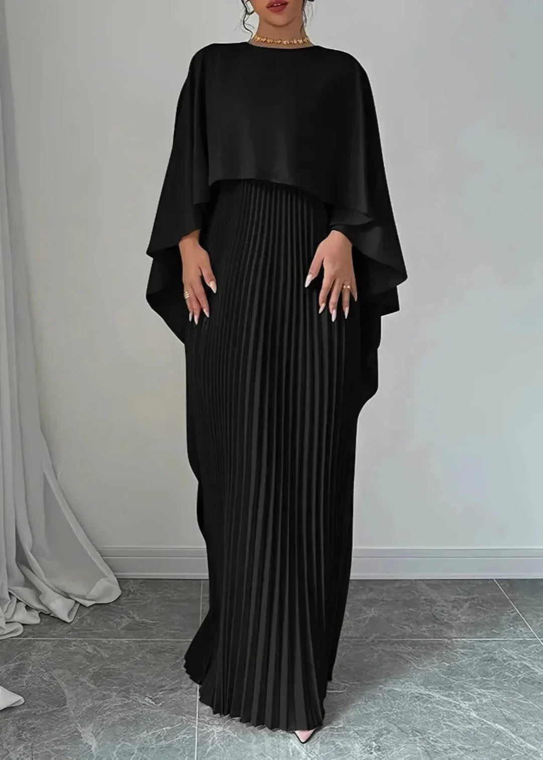 Women's Wedding Guest Pleated Cape Maxi Dress for Weddings