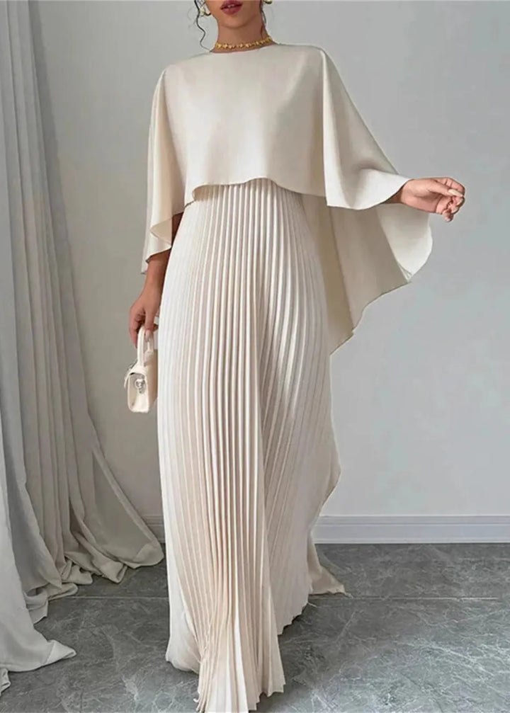 Women's Wedding Guest Pleated Cape Maxi Dress for Weddings