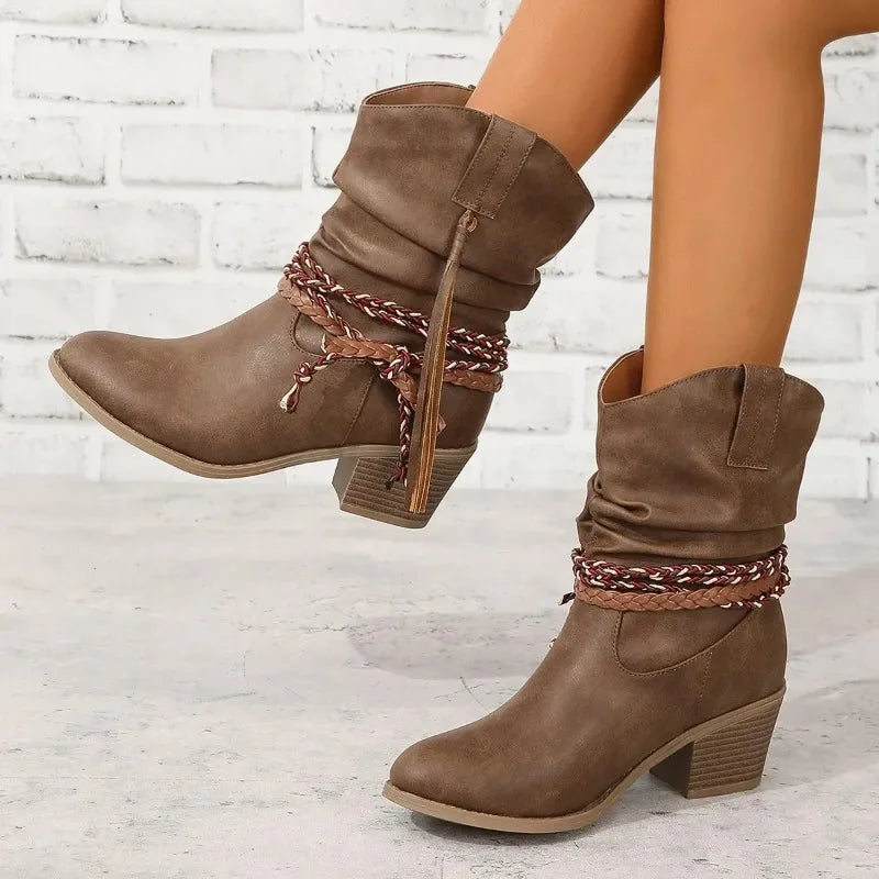 Women's Western Boots with Tassel Detailing for Casual Wear