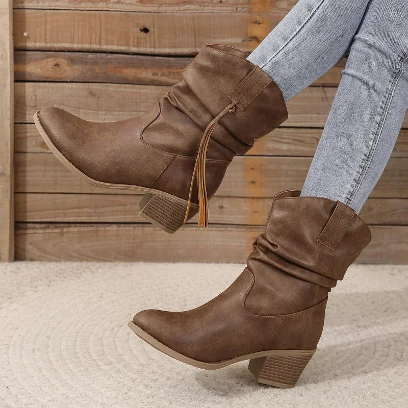 Women's Western Boots with Tassel Detailing for Casual Wear