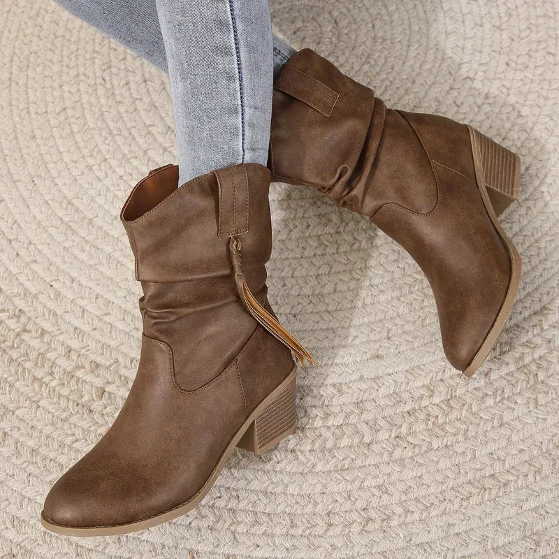 Women's Western Boots with Tassel Detailing for Casual Wear