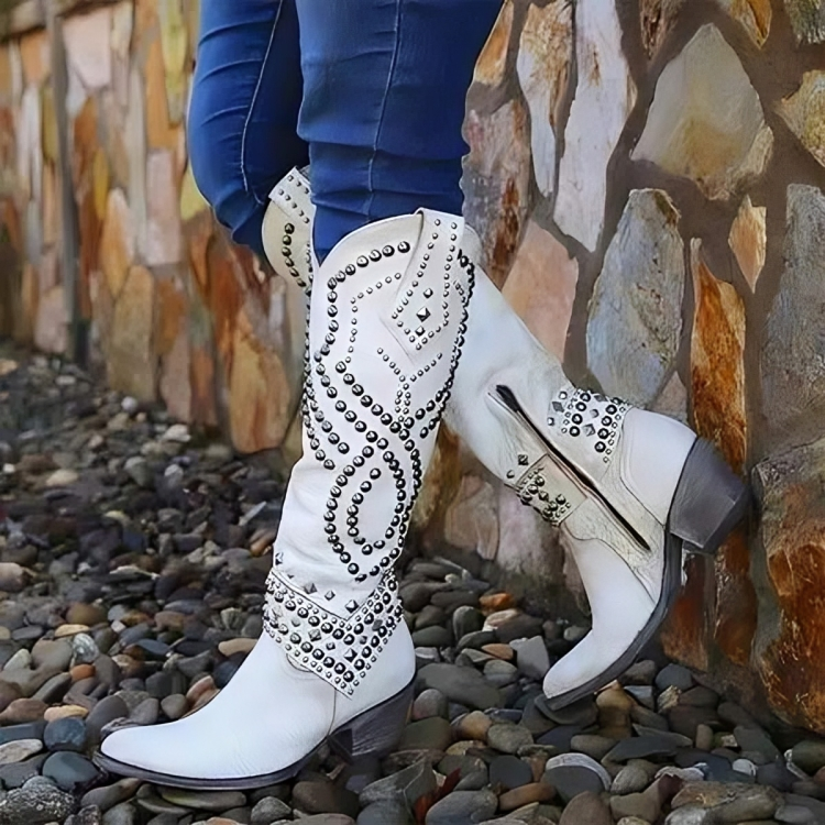 Women's Western Knee-High Boots for Evenings with Studs
