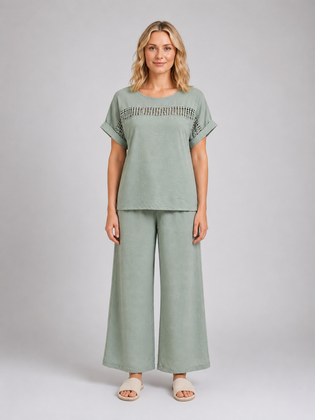 Women’s Wide Leg Co-Ord with Crochet Detail