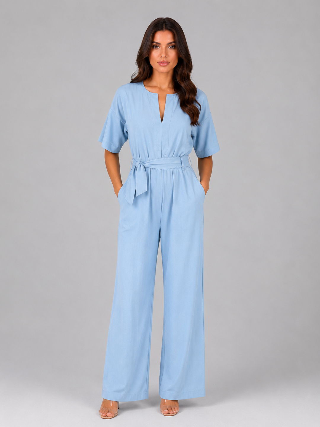 Women’s Wide Leg Jumpsuit with Tie Waist