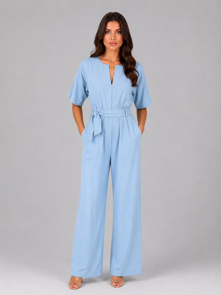 Women’s Wide Leg Jumpsuit with Tie Waist