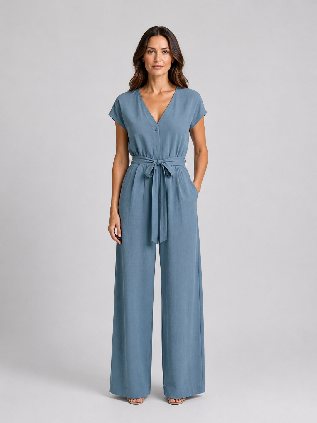 Women’s Wide Leg Jumpsuit with Tie Waist