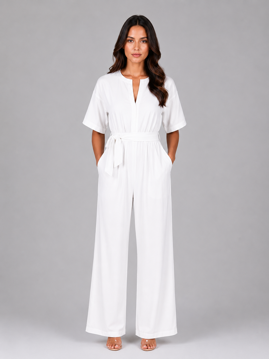 Women’s Wide Leg Jumpsuit with Tie Waist