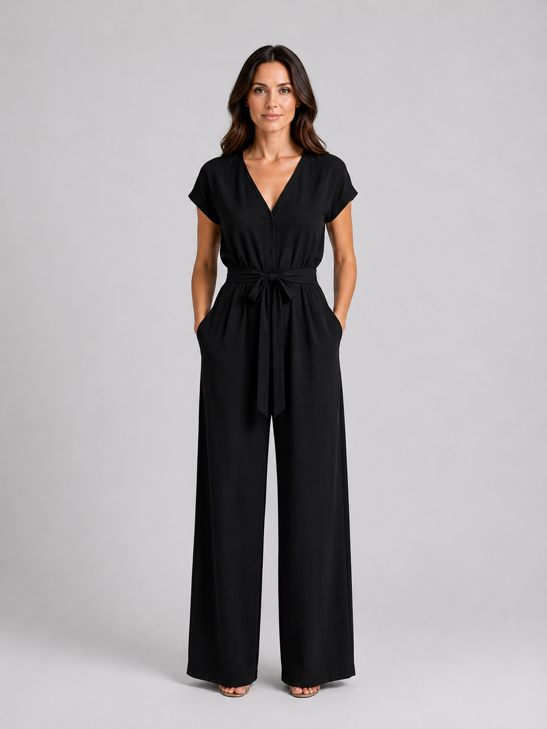 Women’s Wide Leg Jumpsuit with Tie Waist