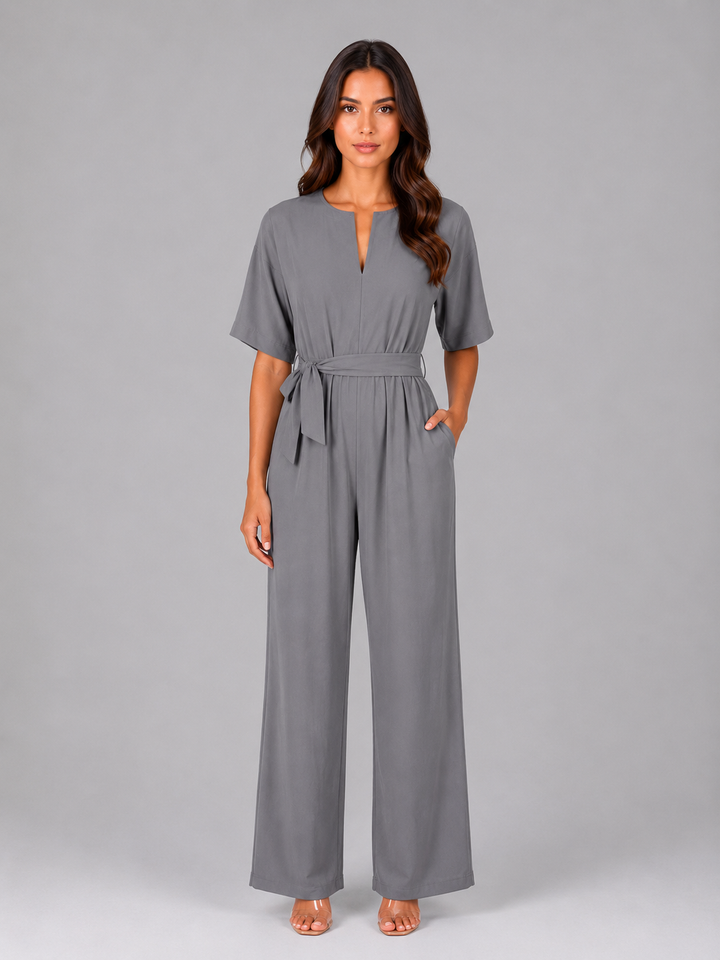 Women’s Wide Leg Jumpsuit with Tie Waist