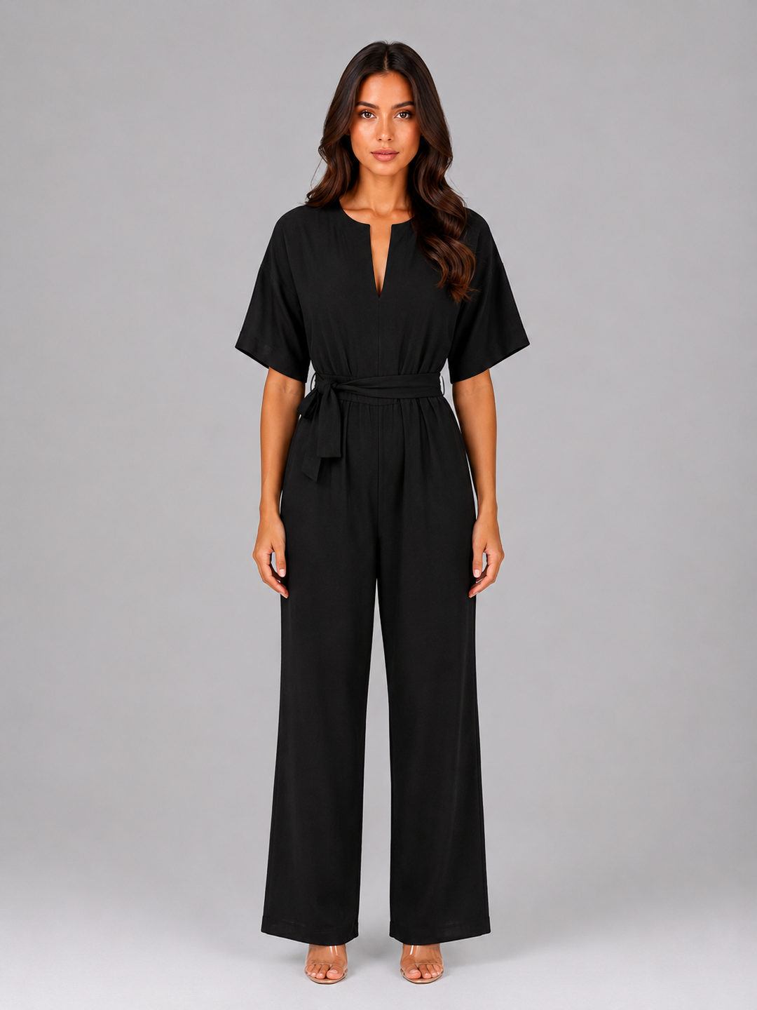 Women’s Wide Leg Jumpsuit with Tie Waist