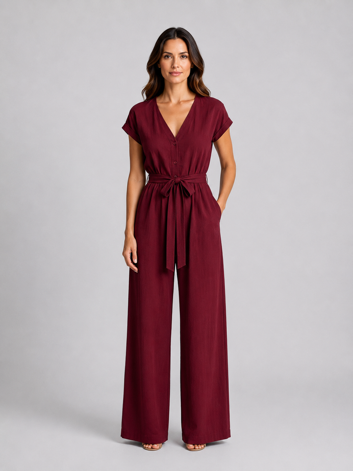 Women’s Wide Leg Jumpsuit with Tie Waist