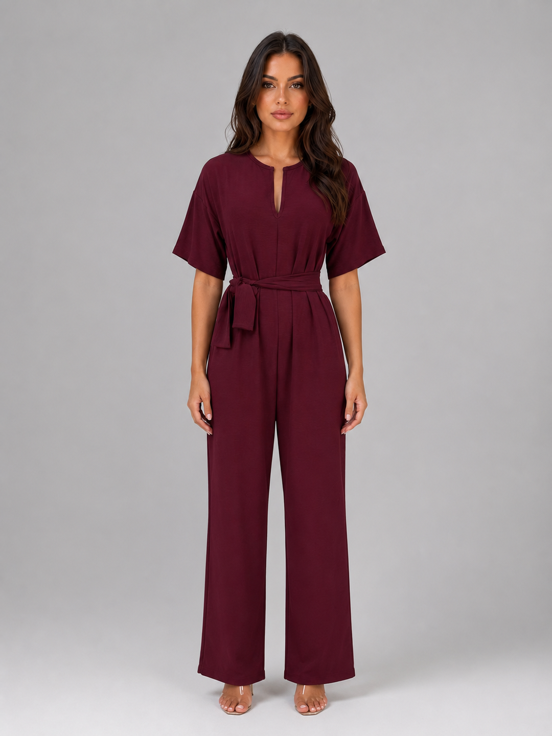 Women’s Wide Leg Jumpsuit with Tie Waist
