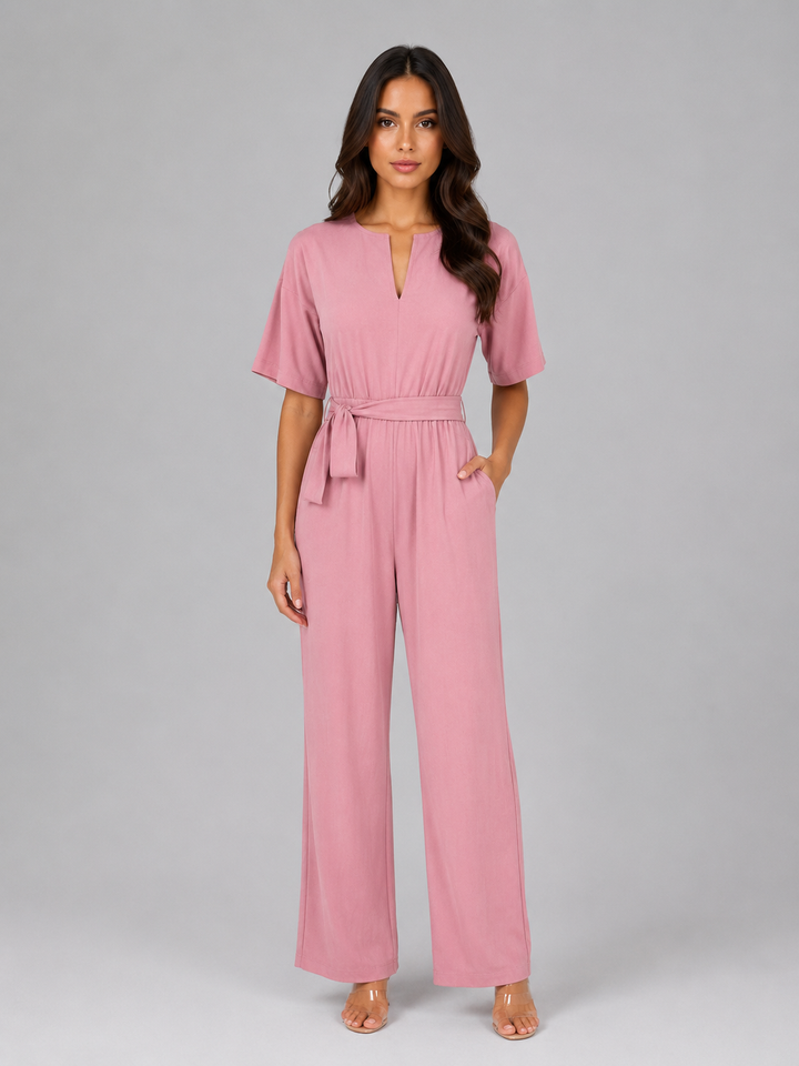 Women’s Wide Leg Jumpsuit with Tie Waist