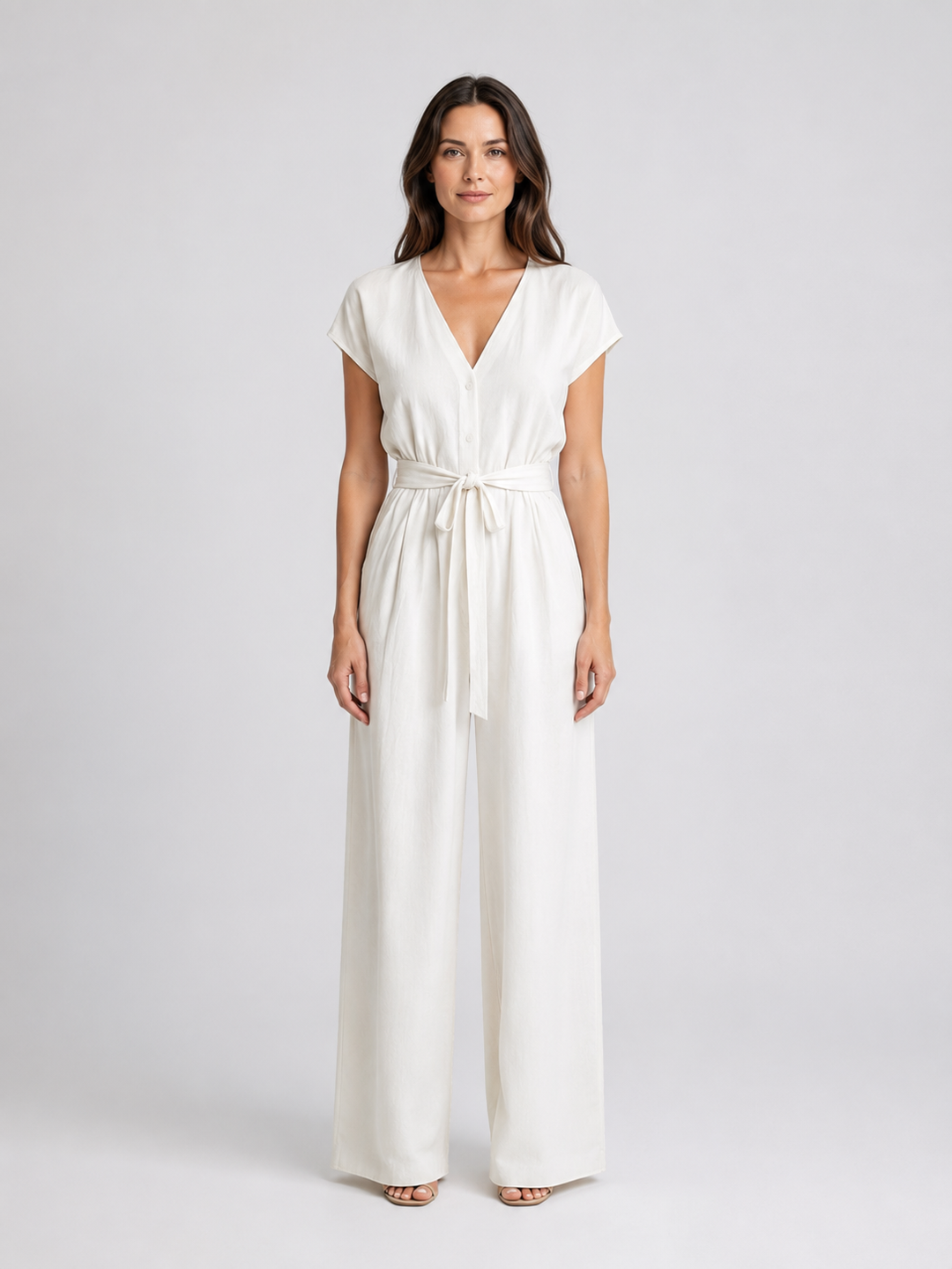 Women’s Wide Leg Jumpsuit with Tie Waist