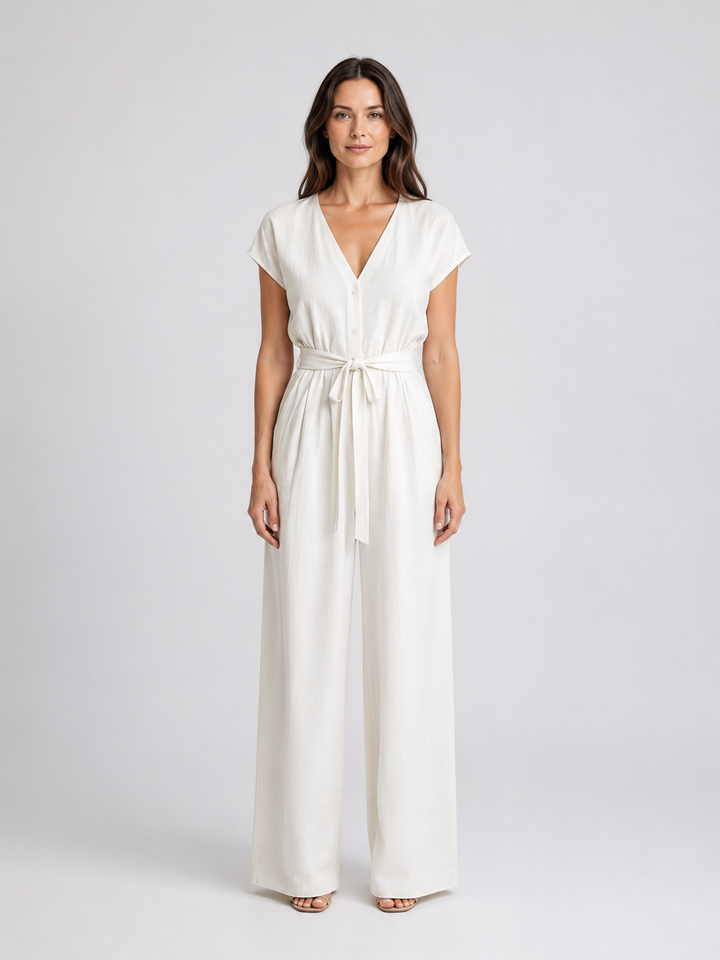 Women’s Wide Leg Jumpsuit with Tie Waist