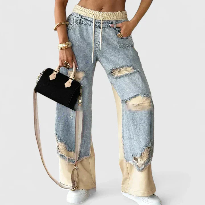 Women's Wide Leg Sweatpants with Distressed Detailing for Casual