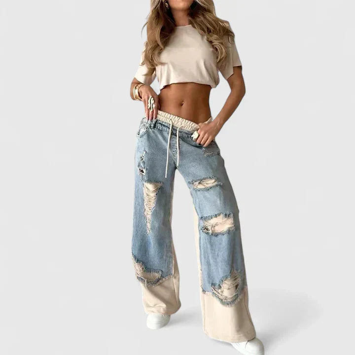 Women's Wide Leg Sweatpants with Distressed Detailing for Casual