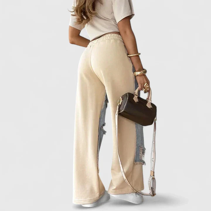 Women's Wide Leg Sweatpants with Distressed Detailing for Casual