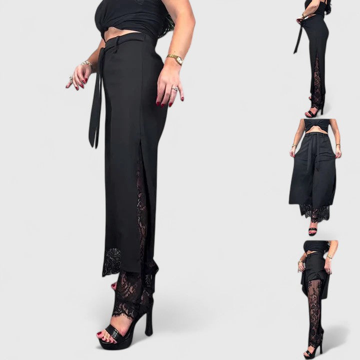 Women's Wide-Leg Trousers with Lace Accents for Evening