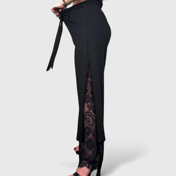 Women's Wide-Leg Trousers with Lace Accents for Evening