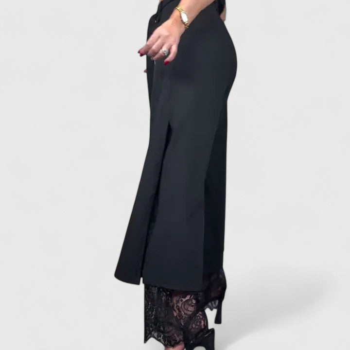 Women's Wide-Leg Trousers with Lace Accents for Evening