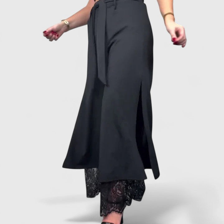 Women's Wide-Leg Trousers with Lace Accents for Evening