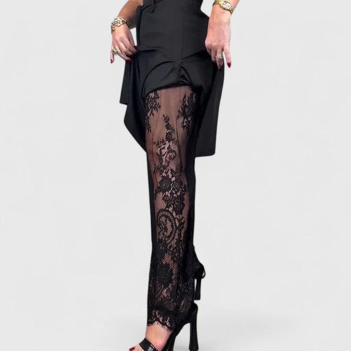 Women's Wide-Leg Trousers with Lace Accents for Evening