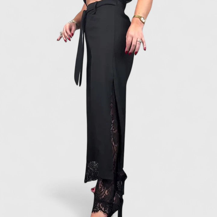 Women's Wide-Leg Trousers with Lace Accents for Evening