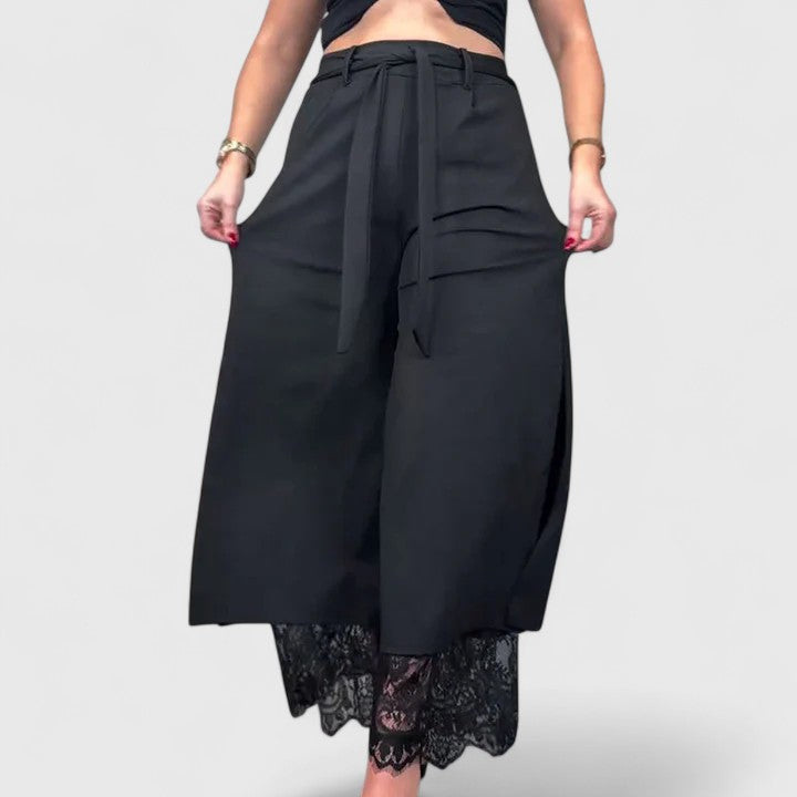 Women's Wide-Leg Trousers with Lace Accents for Evening