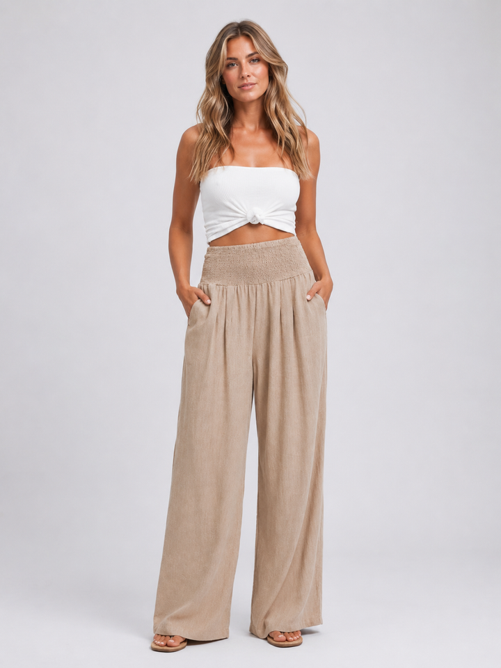 Women’s Wide-Leg Trousers with Smocked Waist