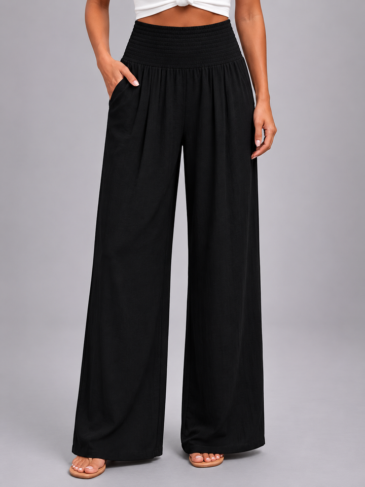 Women’s Wide-Leg Trousers with Smocked Waist