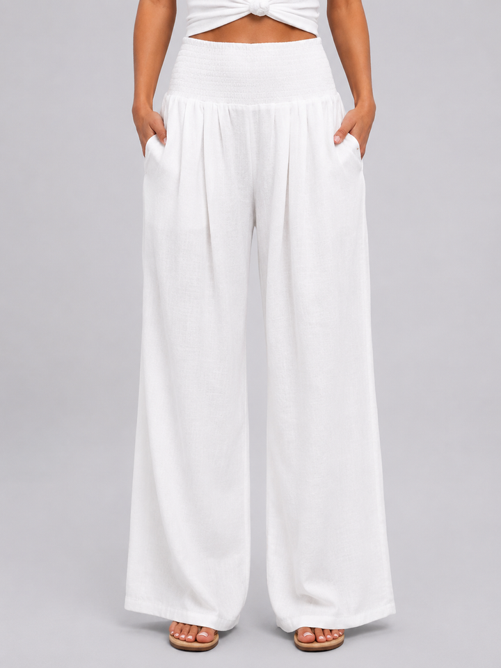 Women’s Wide-Leg Trousers with Smocked Waist