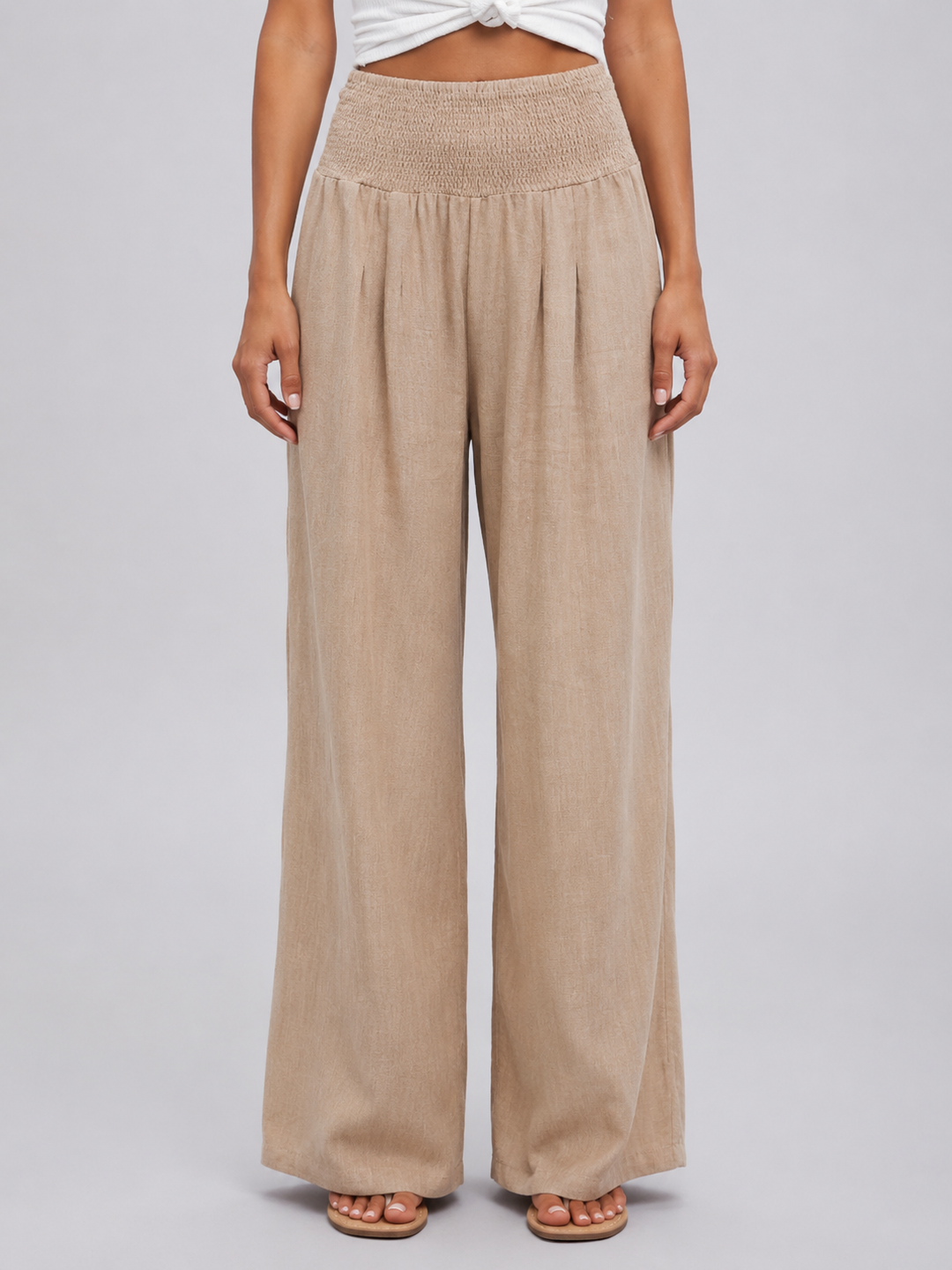 Women’s Wide-Leg Trousers with Smocked Waist