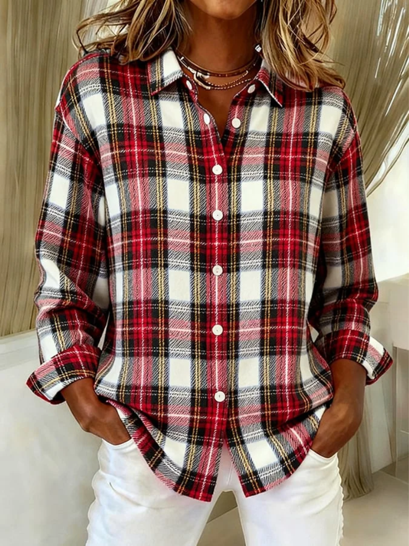 Women's Wool Blend Checked Blouse for Everyday Wear