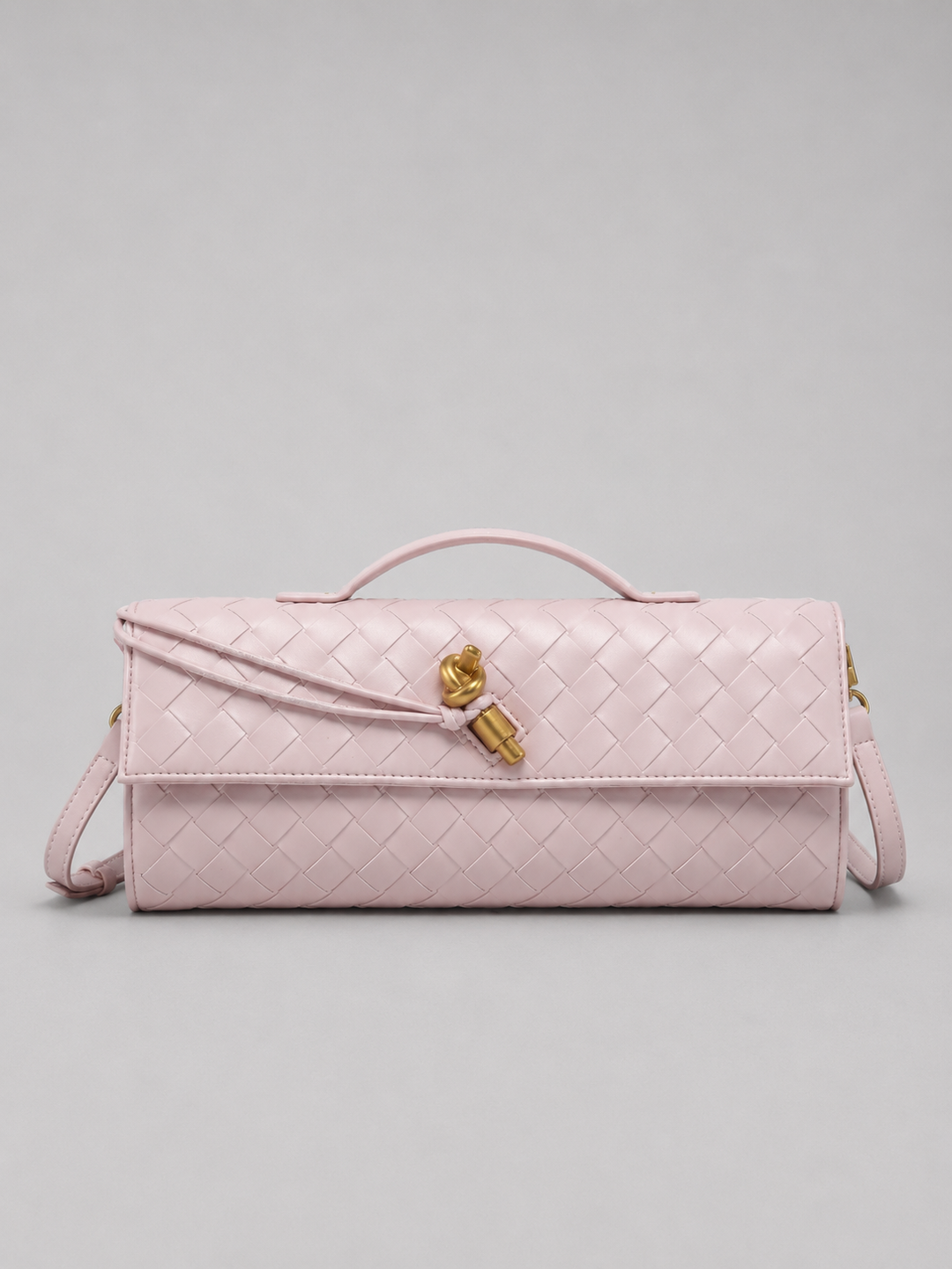 Women’s Woven Clutch with Gold Knot Closure