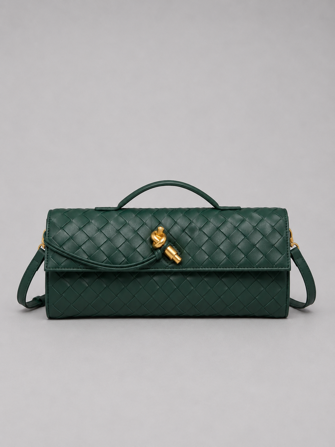 Women’s Woven Clutch with Gold Knot Closure