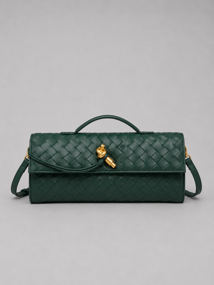 Women’s Woven Clutch with Gold Knot Closure