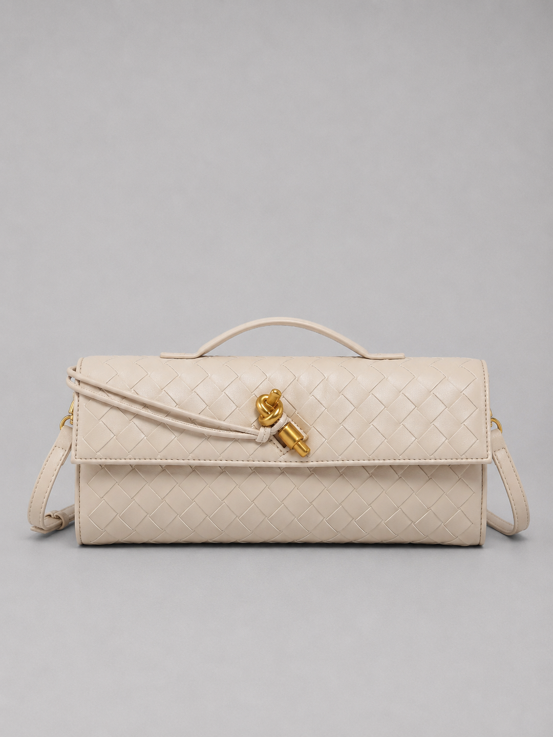 Women’s Woven Clutch with Gold Knot Closure