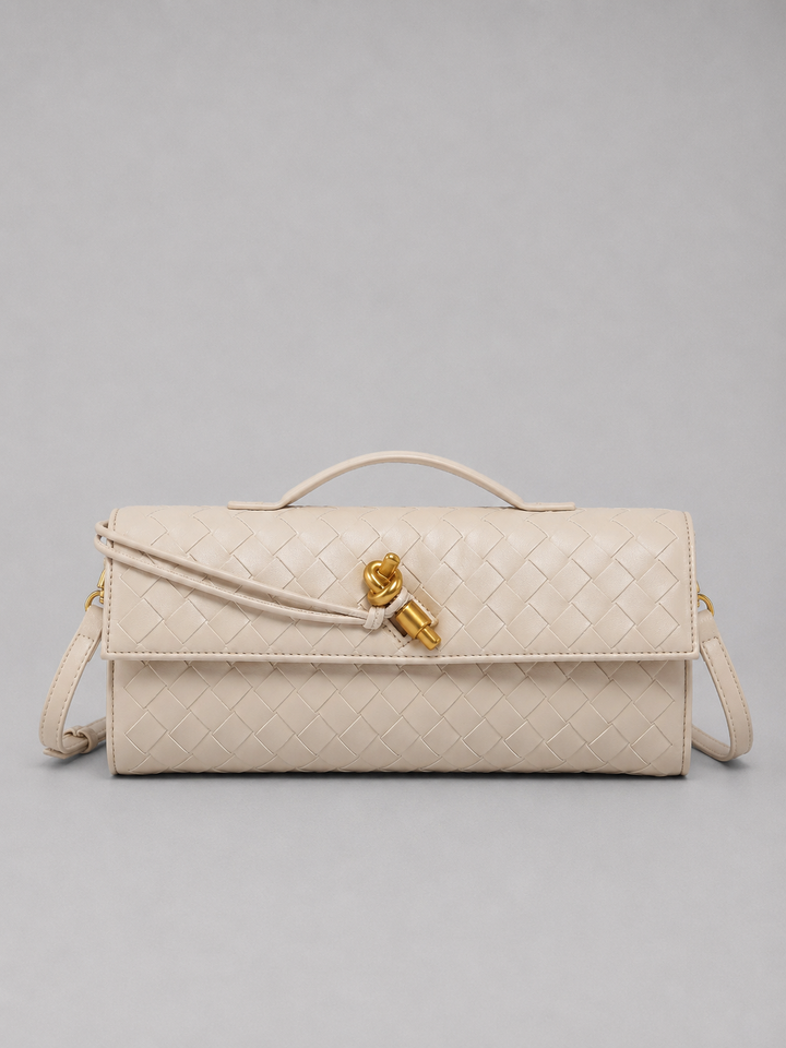 Women’s Woven Clutch with Gold Knot Closure