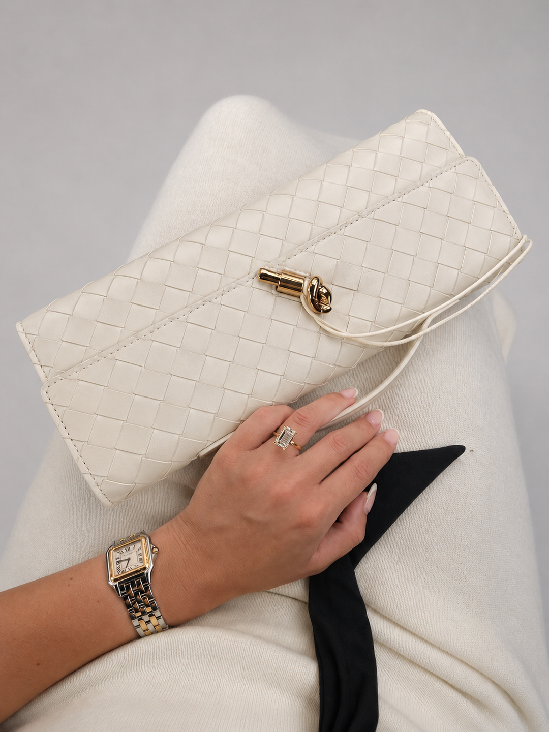 Women’s Woven Clutch with Gold Knot Closure